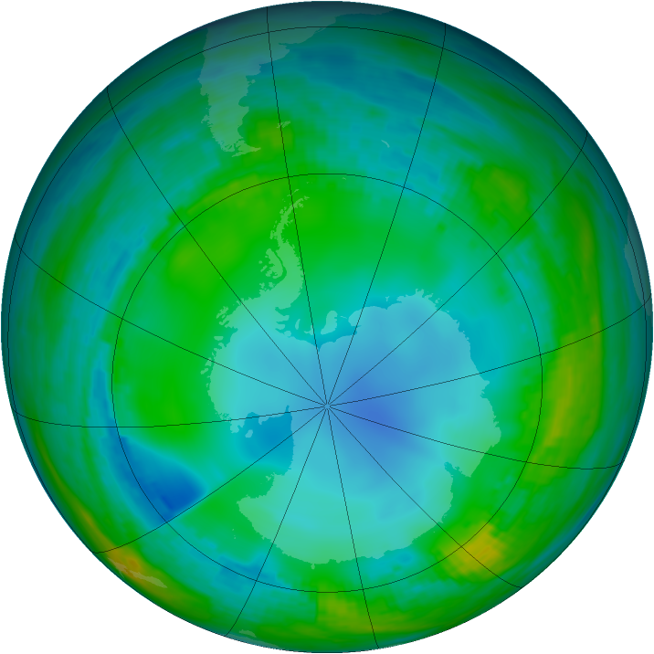 Antarctic ozone map for 29 May 1989